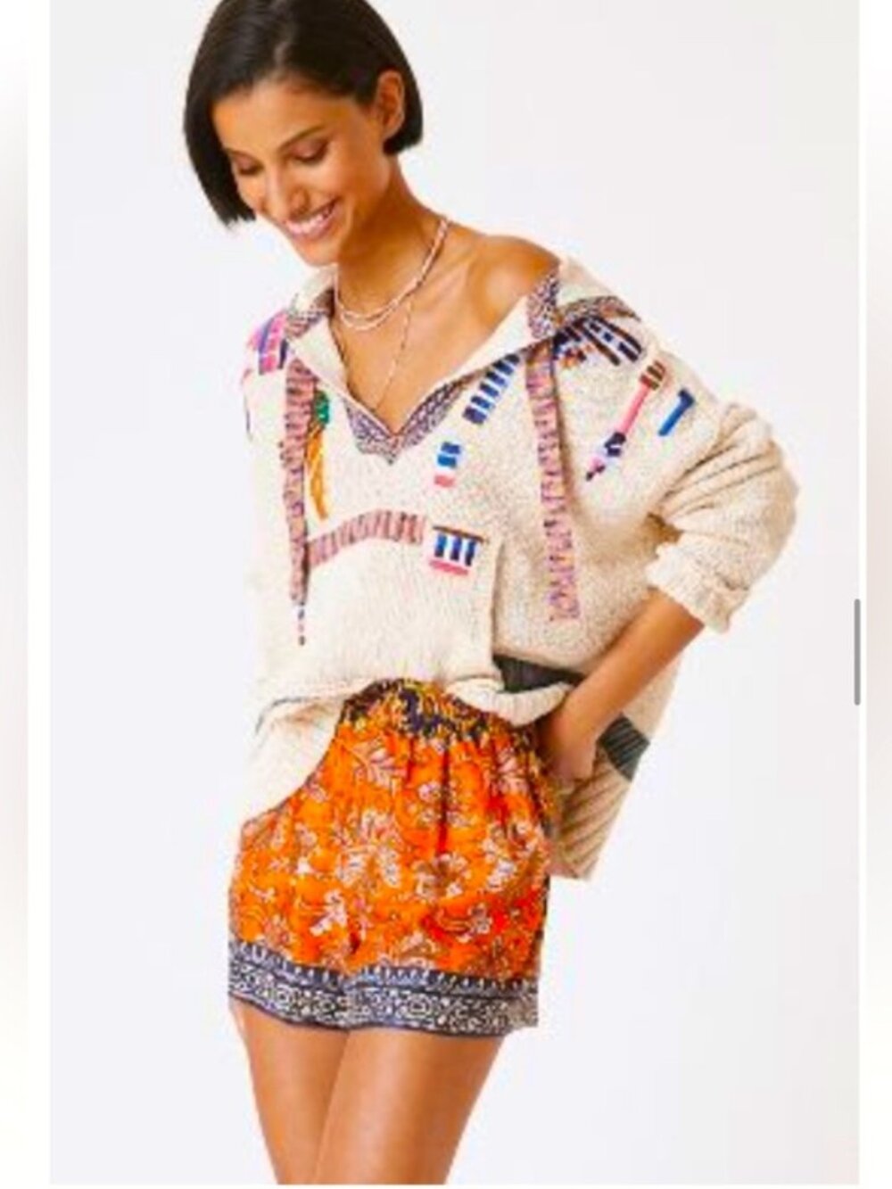 new Anthropologie Scarf Print Paisley Boho Pull-on Shorts Medium